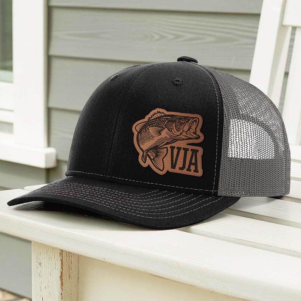 Personalized Bass Fishing Hat, Custom Monogram Leather Patch Personalized Bass Fishing Hat, Custom Monogram Leather Patch