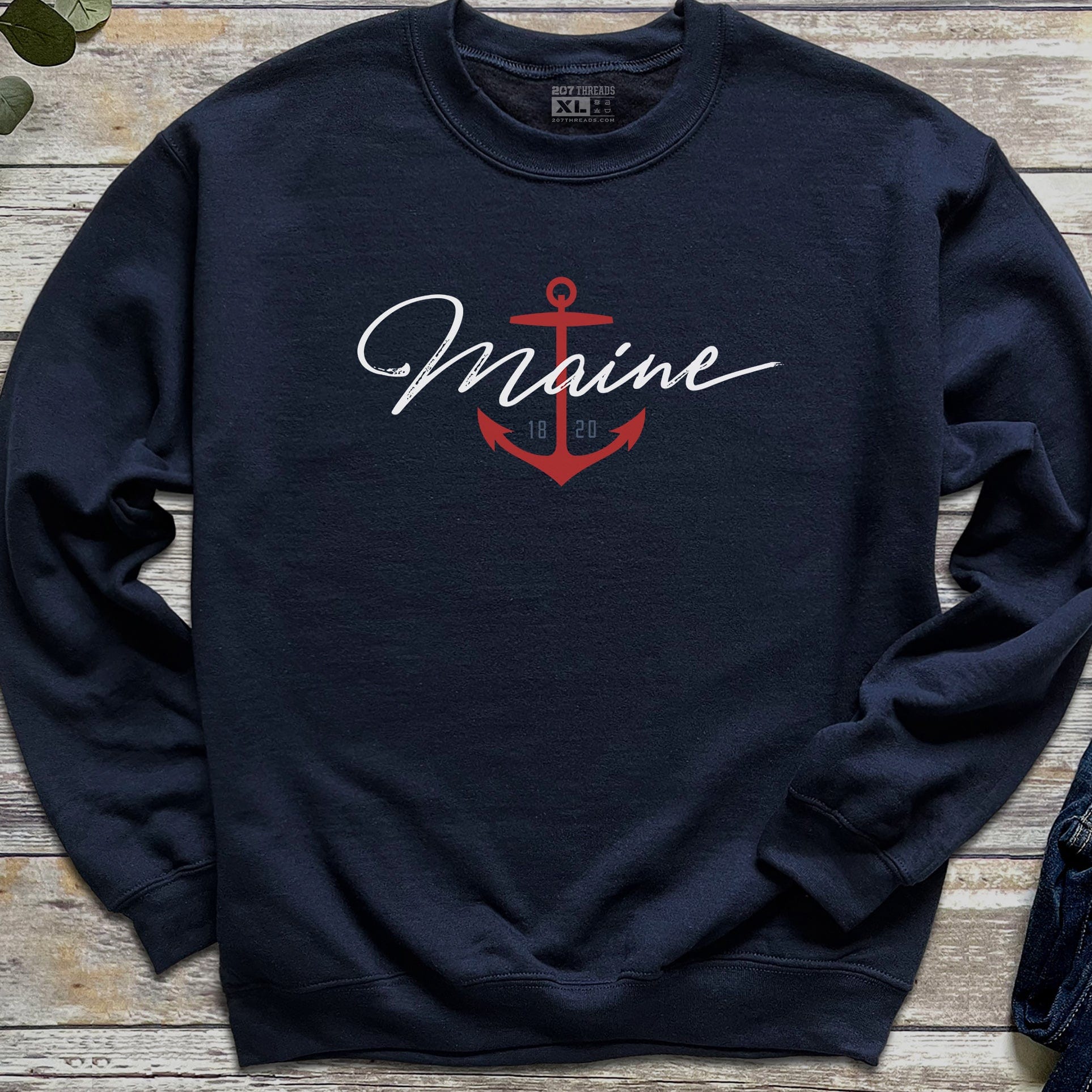 Maine Nautical Anchor Crewneck Hoodie - Vintage Comfort Colors