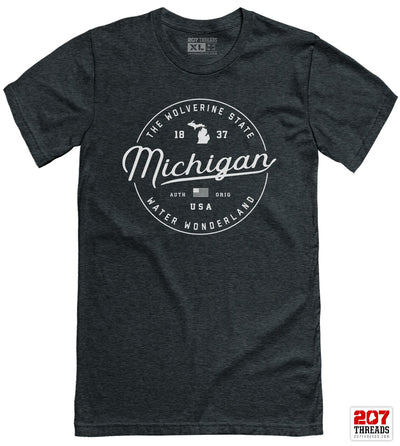 Vintage Michigan T-Shirt - The Wolverine State, Water Wonderland, Authentic USA Style - Unisex Fit, Dark Heather Grey