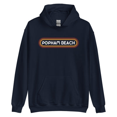 70's Retro Popham Beach Maine Hooded Sweatshirt - Outline Sunshine Glow Hoodie