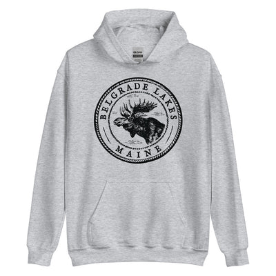 Belgrade Lakes Moose Sweatshirt | Vintage Maine Moose Art Hoodie