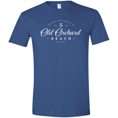 Old Orchard Beach T-Shirt - Maine Script Logo with Anchor Icon - Comfy Soft T-Shirt (Unisex Tee) - 207 Threads