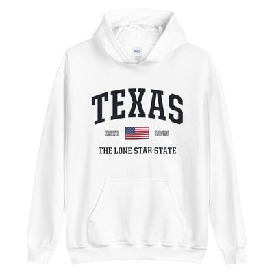 White USA Texas Hoodie Sweatshirt | Patriotic American Flag Hooded TX Sweatshirt