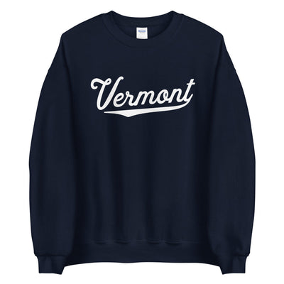 Women's Vermont Sweatshirt - (Super Comfy!) VT Vermont Crewneck Sweater Script Logo - Navy Blue
