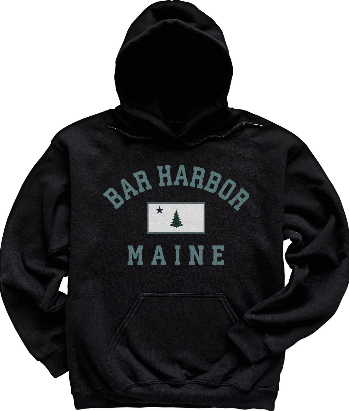 Black Vintage Original Maine Flag Bar Harbor Maine Hoodie 