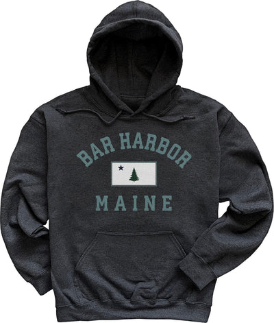 Vintage Original Maine Flag Bar Harbor Hoodie Dark Heather Gray