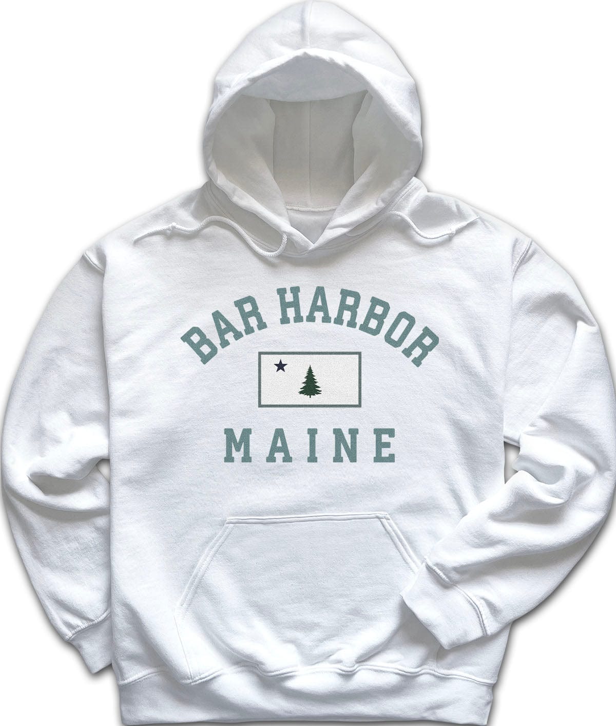 White Vintage Original Maine Flag Bar Harbor Hoodie 