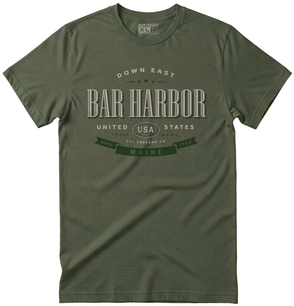 Military Green Bar Harbor Vacation Souvenir T-Shirt