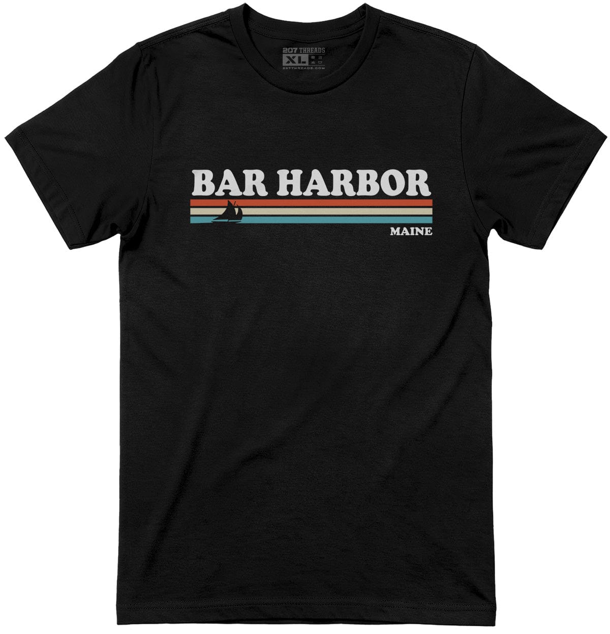 Black 80's Retro Stripes Vintage Bar Harbor Maine T-Shirt