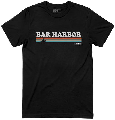 Black 80's Retro Stripes Vintage Bar Harbor Maine T-Shirt