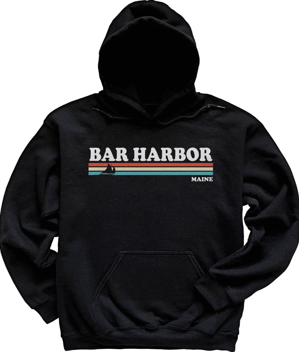 Black 80's Retro Stripes Vintage Bar Harbor Maine Hoodie