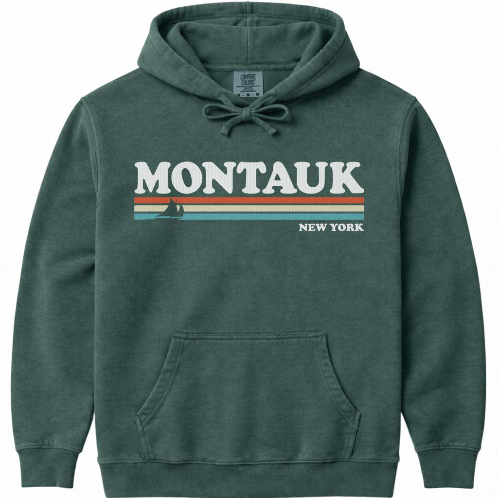 80's Retro Montauk Hoodie Sweatshirt - Blue Spruce