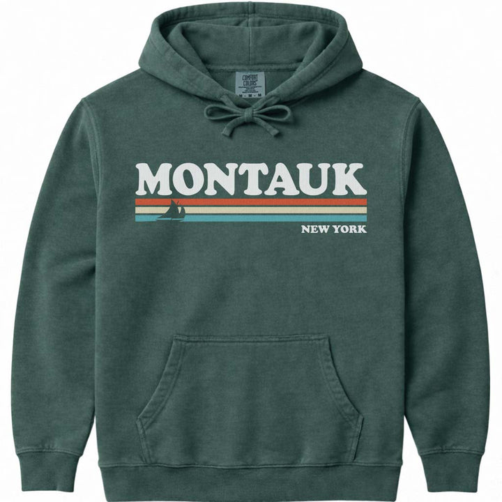 80's Retro Montauk Hoodie Sweatshirt - Blue Spruce