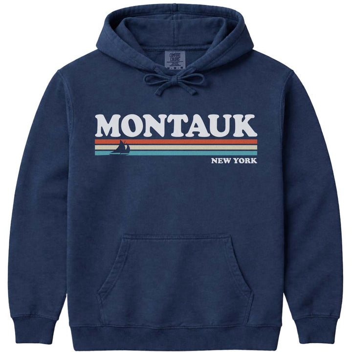 80's Retro Montauk Hoodie Sweatshirt - Navy