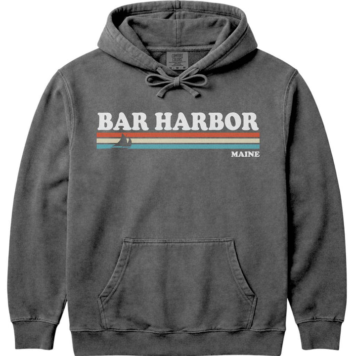 80's Retro Stripes Vintage Bar Harbor Maine Hoodie - Pepper