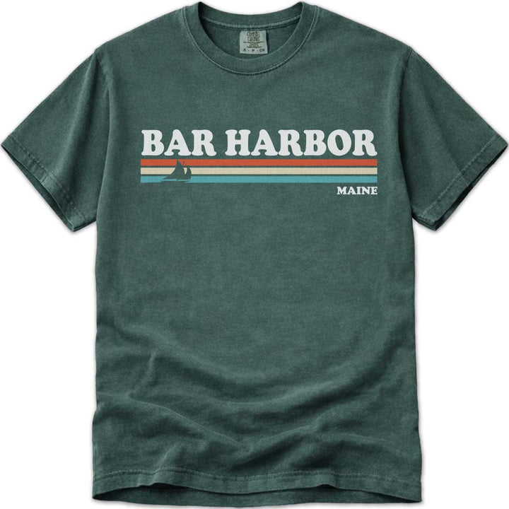 80s Retro Stripes Vintage Bar Harbor Maine T Shirt - Blue Spruce