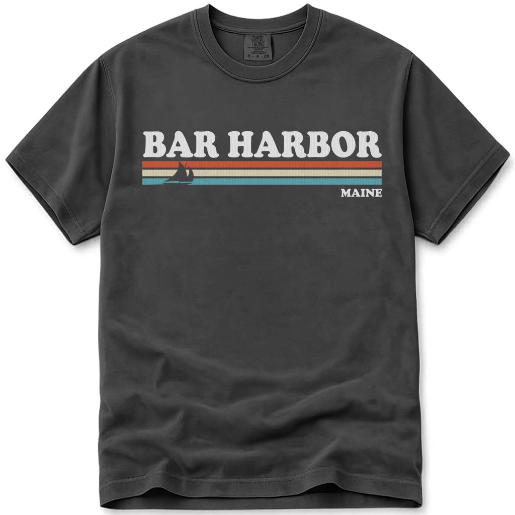 80s Retro Stripes Vintage Bar Harbor Maine T Shirt - Pepper