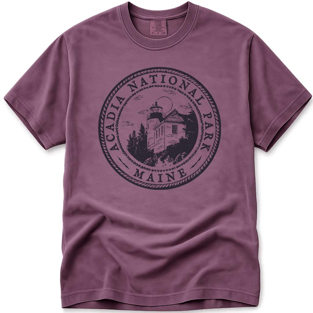 Acadia National Park Maine Bass Harbor Lighthouse T Shirt - Berry