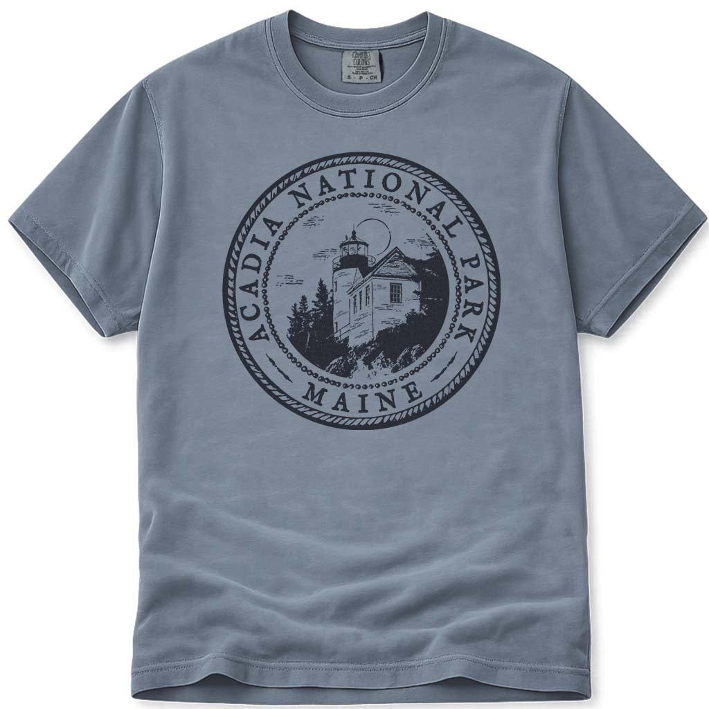 Acadia National Park Maine Bass Harbor Lighthouse T Shirt - Blue Jean