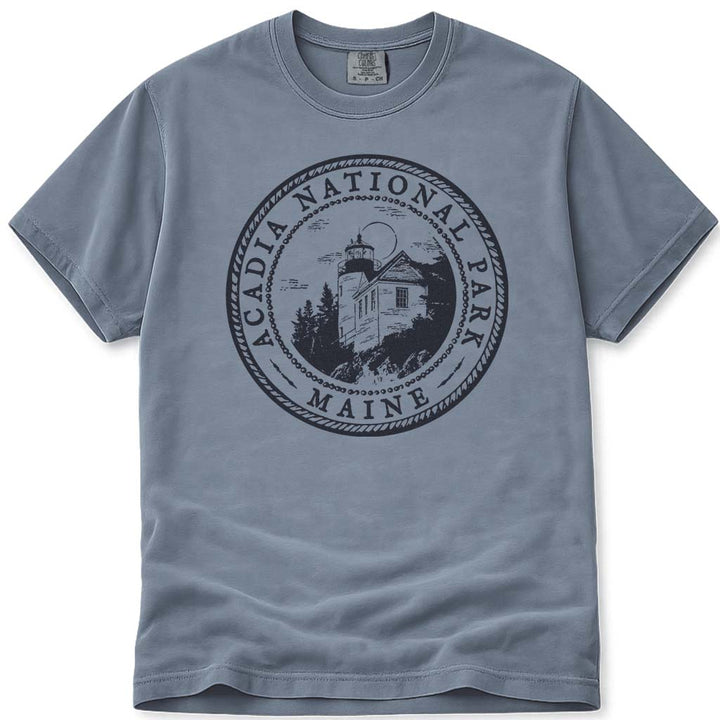Acadia National Park Maine Bass Harbor Lighthouse T Shirt - Blue Jean
