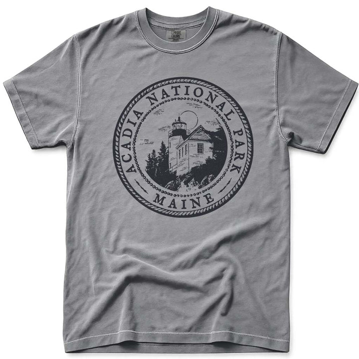Acadia National Park Maine Bass Harbor Lighthouse T Shirt - Grey