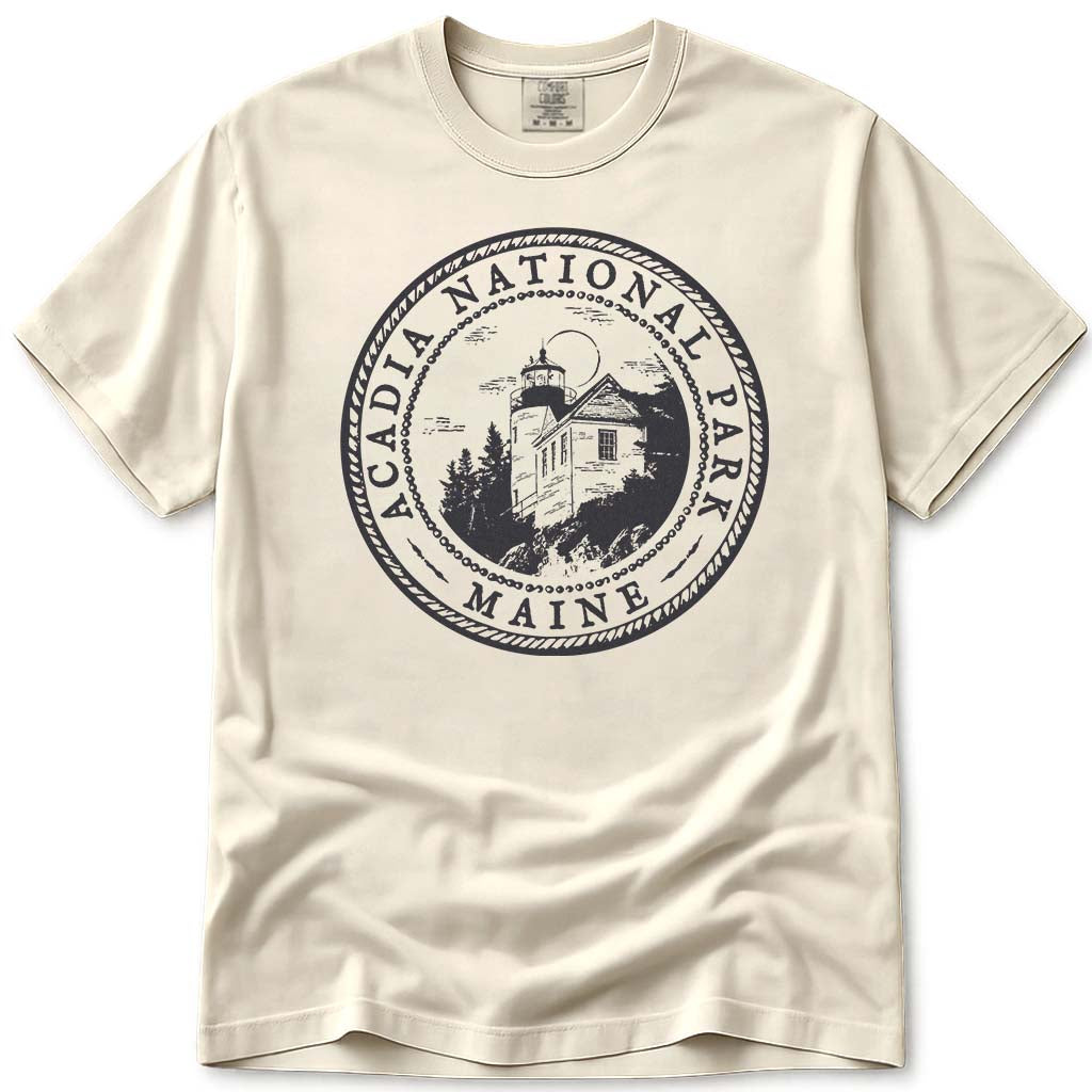 Acadia National Park Maine Bass Harbor Lighthouse T Shirt - Ivory