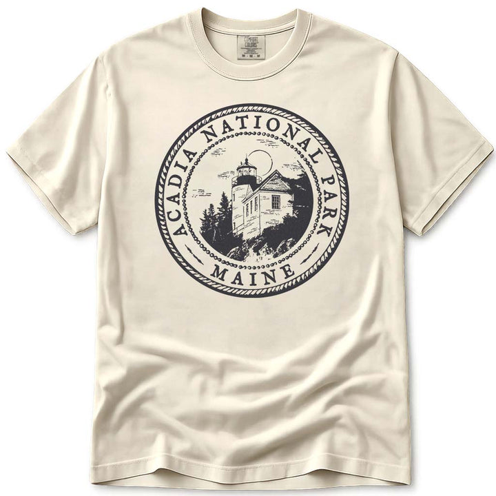 Acadia National Park Maine Bass Harbor Lighthouse T Shirt - Ivory