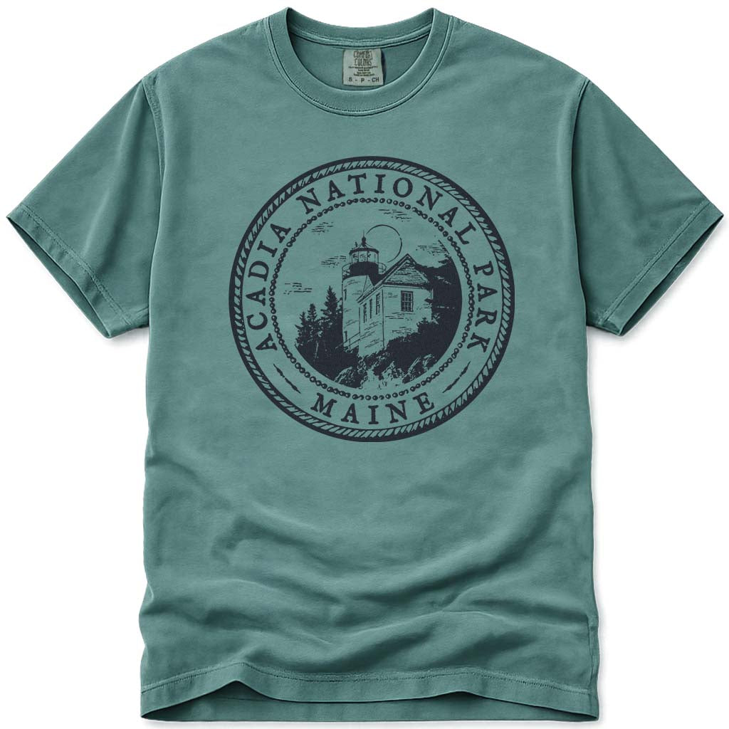 Acadia National Park Maine Bass Harbor Lighthouse T Shirt - Light Green