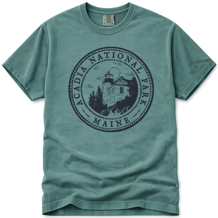 Acadia National Park Maine Bass Harbor Lighthouse T Shirt - Light Green