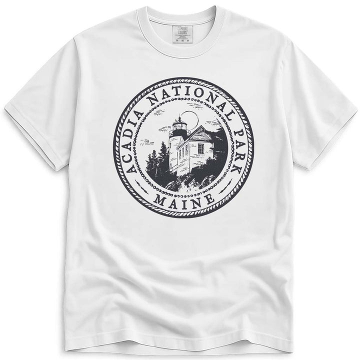 Acadia National Park Maine Bass Harbor Lighthouse T Shirt - White