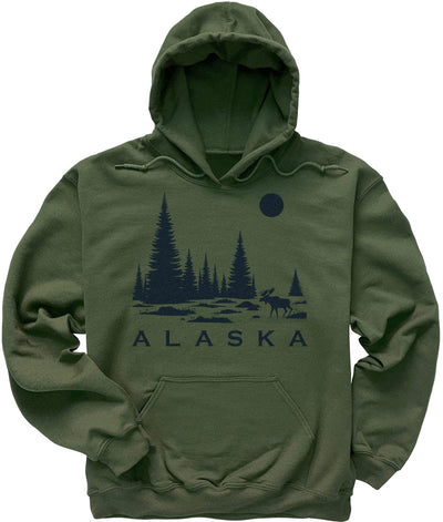 Military Green Olive Alaska Moose Hoodie Sweatshirt