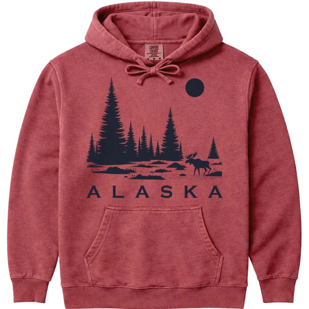Alaska Moose Hoodie Sweatshirt - Crimson
