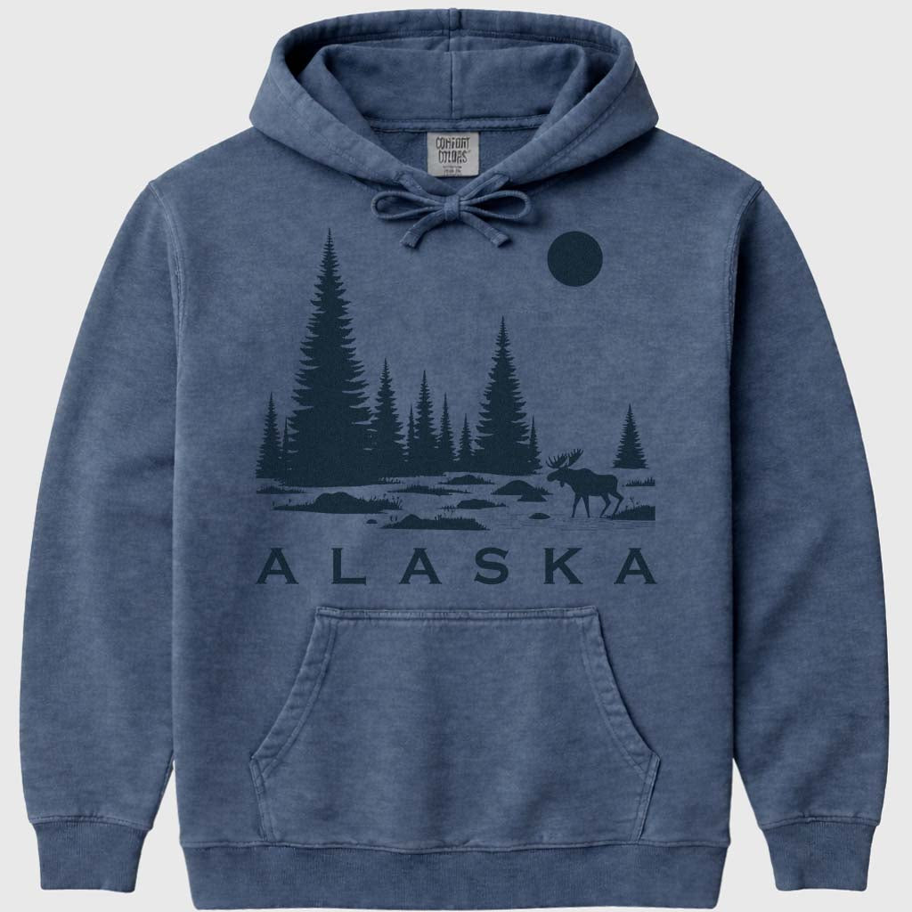 Alaska Moose Hoodie Sweatshirt - Denim