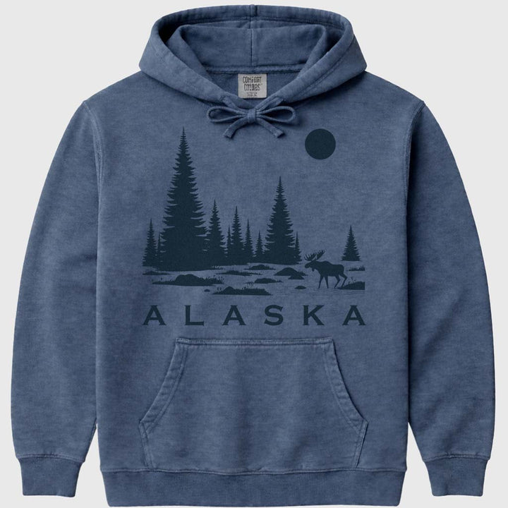 Alaska Moose Hoodie Sweatshirt - Denim