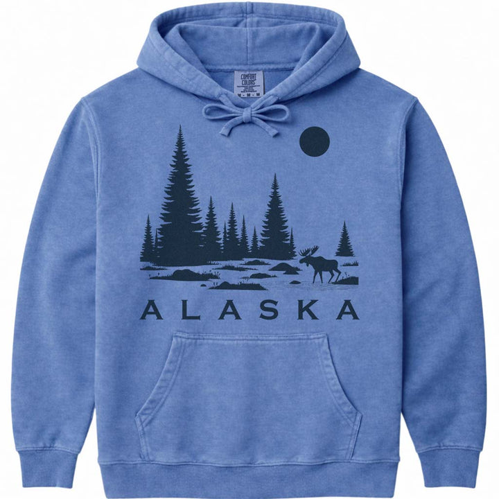 Alaska Moose Hoodie Sweatshirt - Flo Blue