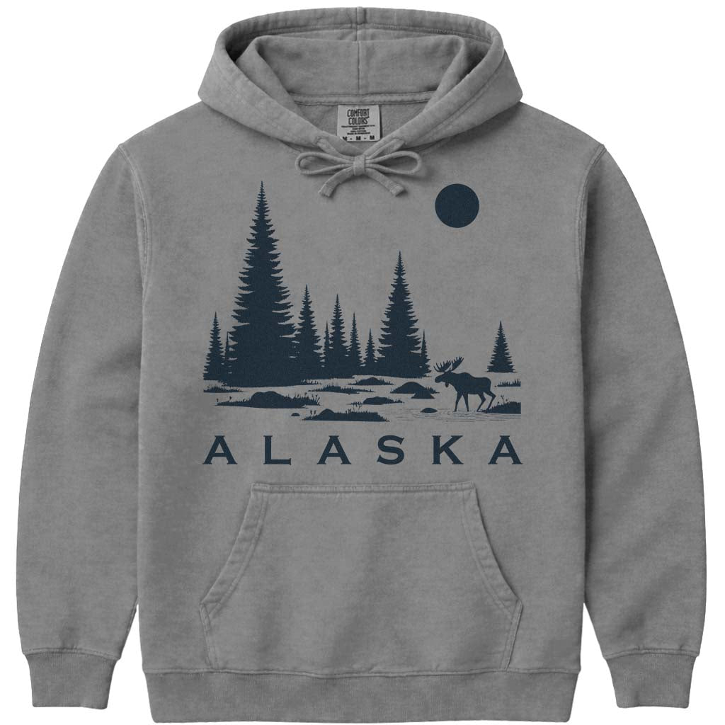 Alaska Moose Hoodie Sweatshirt - Grey