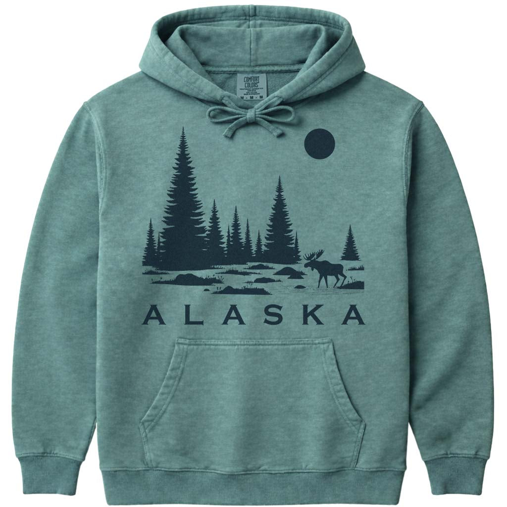 Alaska Moose Hoodie Sweatshirt - Light Green