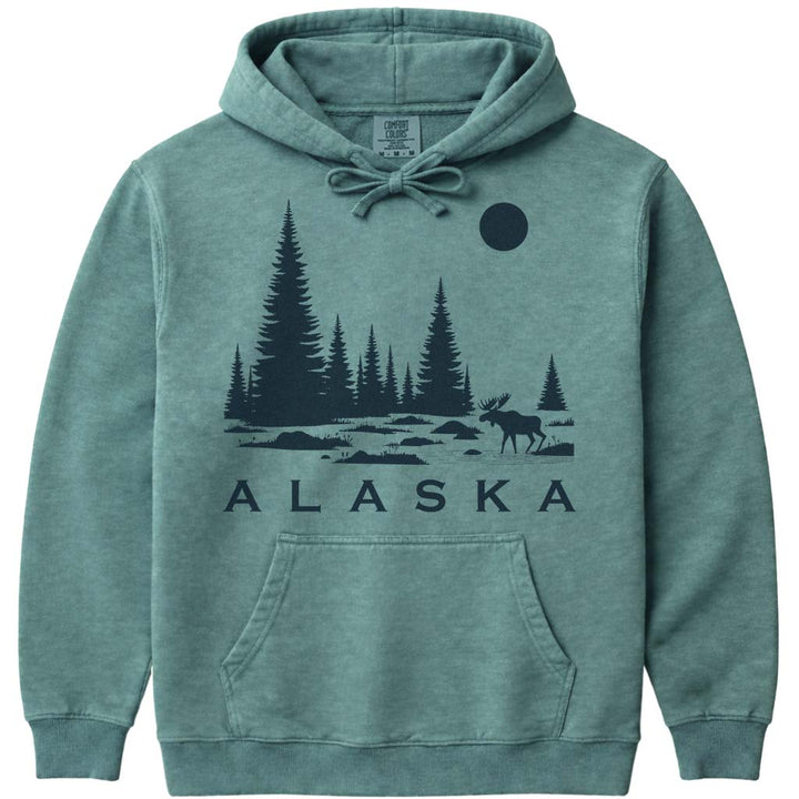 Alaska Moose Hoodie Sweatshirt - Light Green