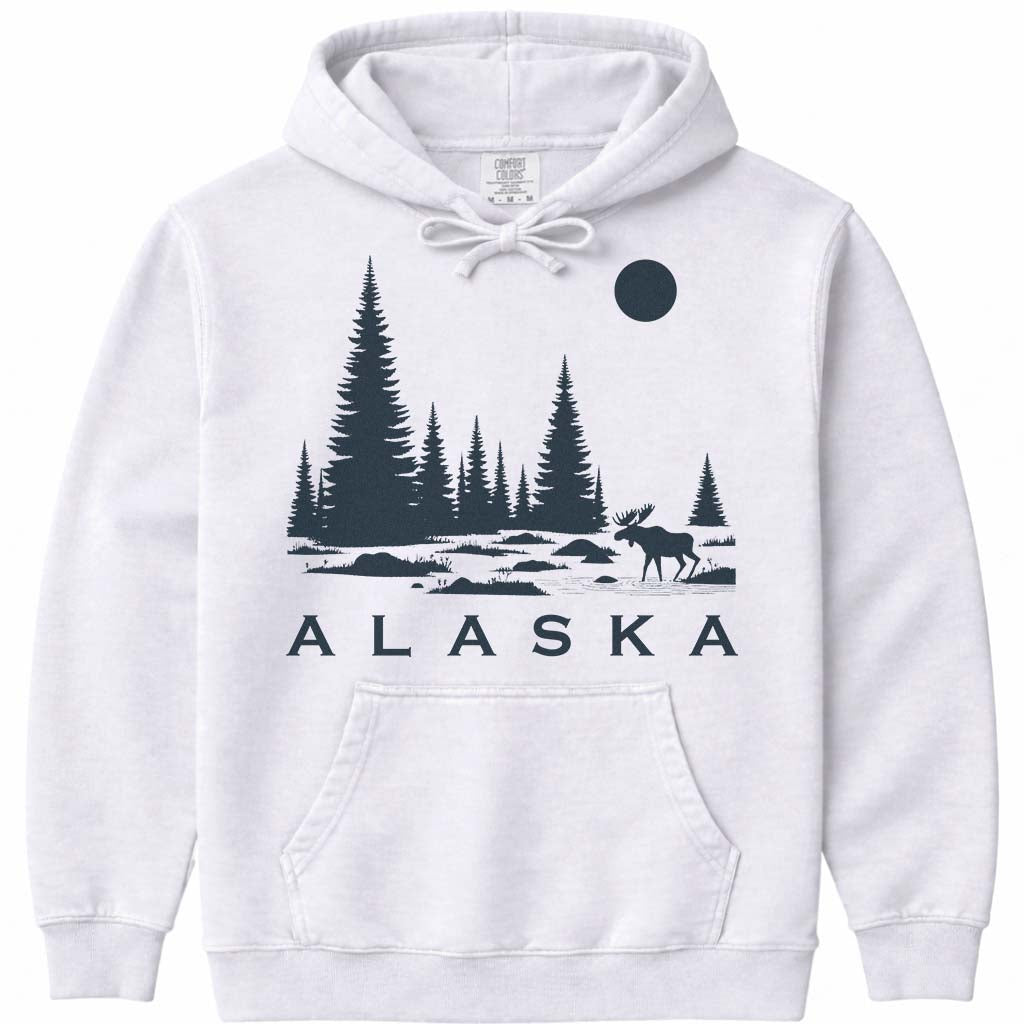 Alaska Moose Hoodie Sweatshirt - White