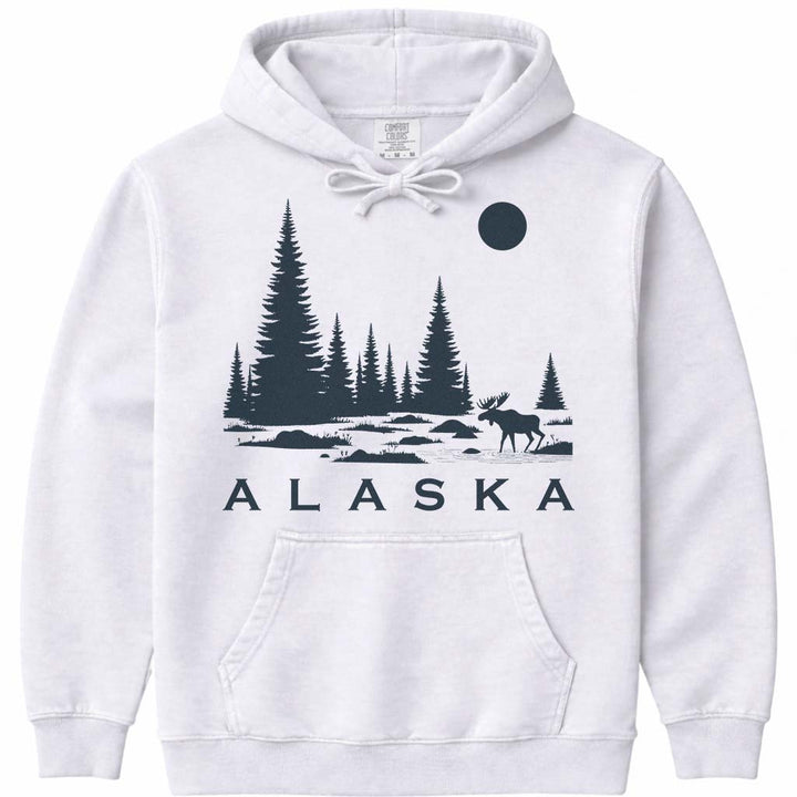 Alaska Moose Hoodie Sweatshirt - White