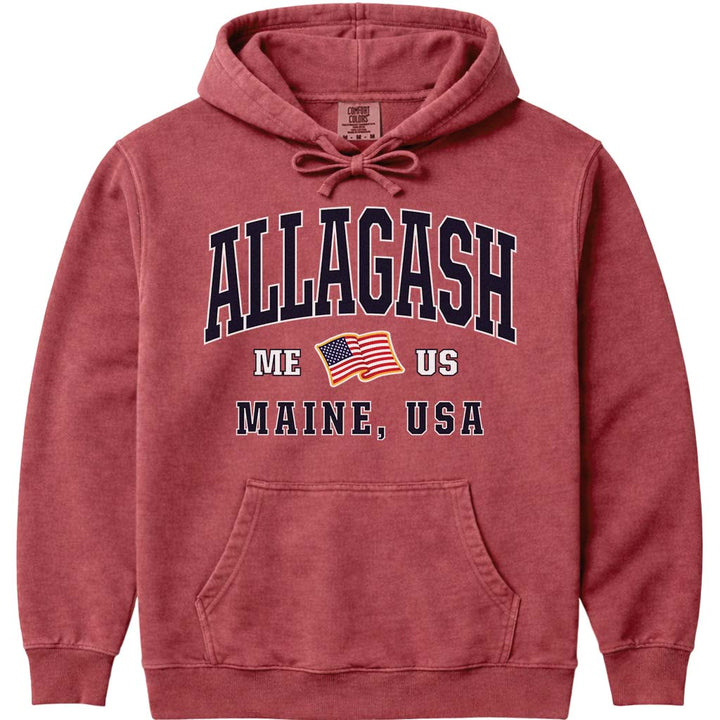 Allagash Maine USA Flag Hoodie - Crimson