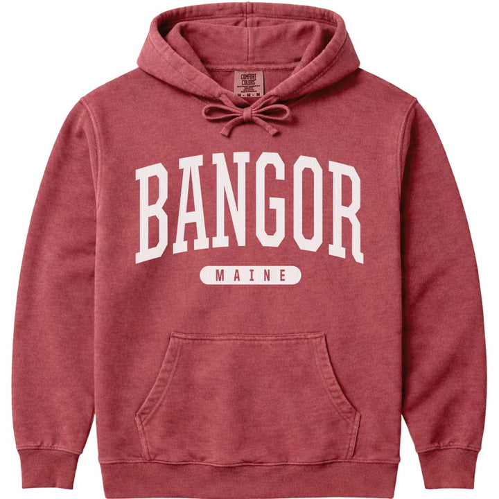 Bangor Maine Block Letter Hoodie Sweatshirt - Crimson