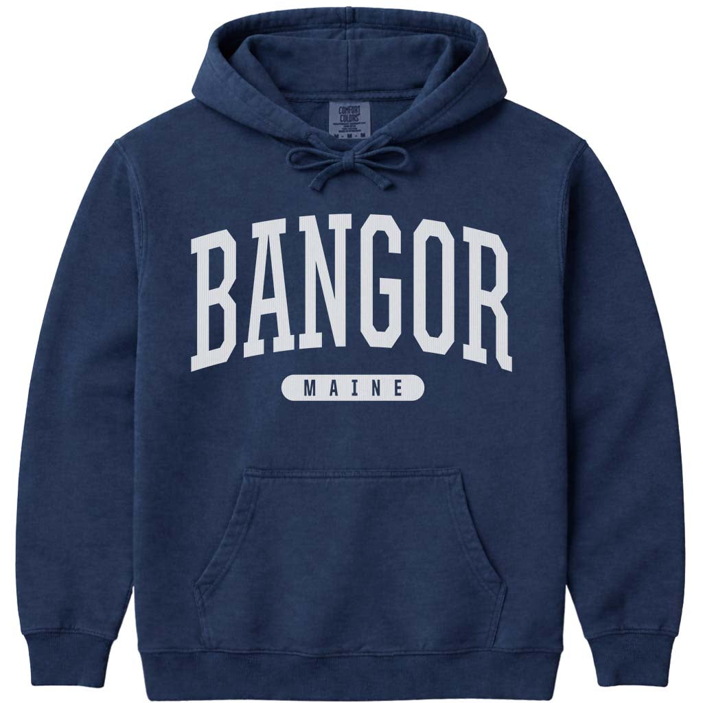 Bangor Maine Block Letter Hoodie Sweatshirt - Navy