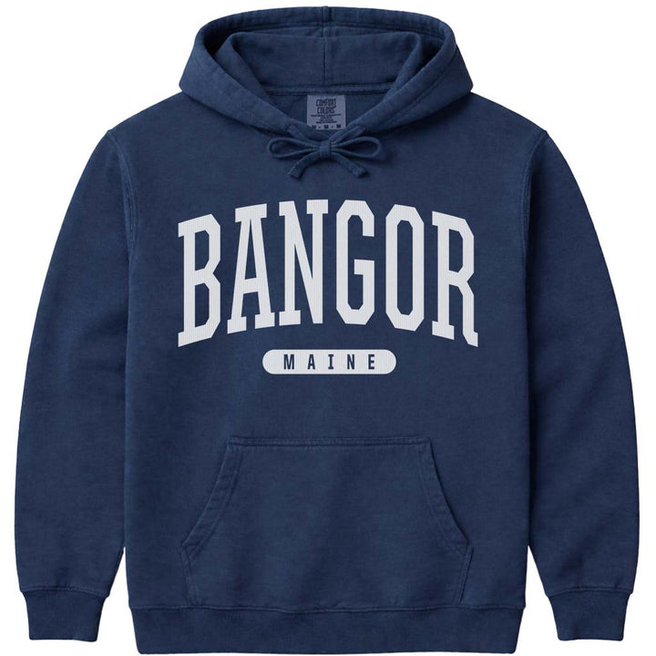 Bangor Maine Block Letter Hoodie Sweatshirt - Navy