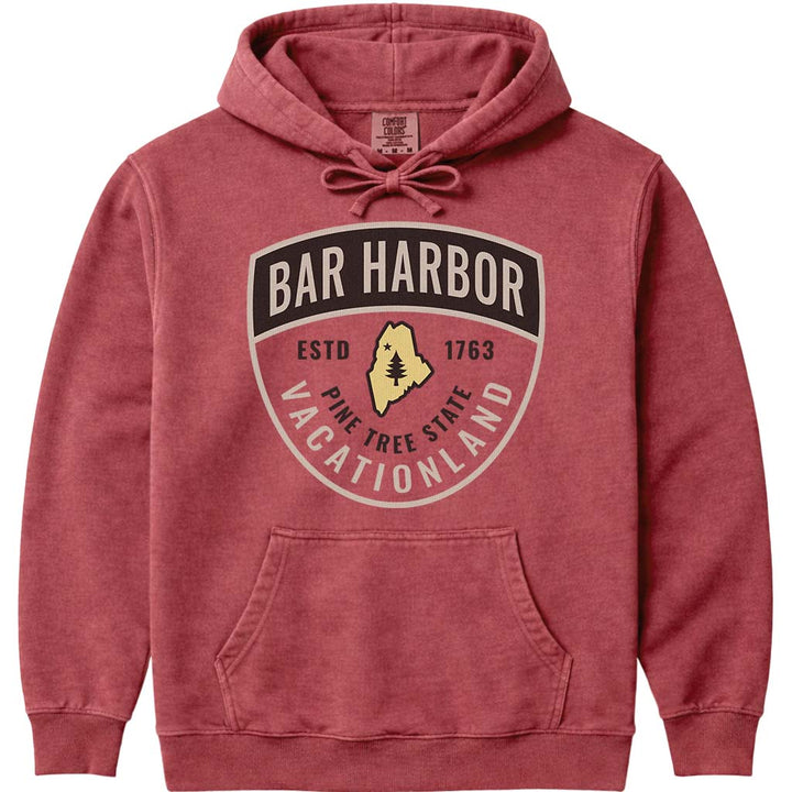 Bar Harbor Guide Badge Hooded Sweatshirt - Crimson
