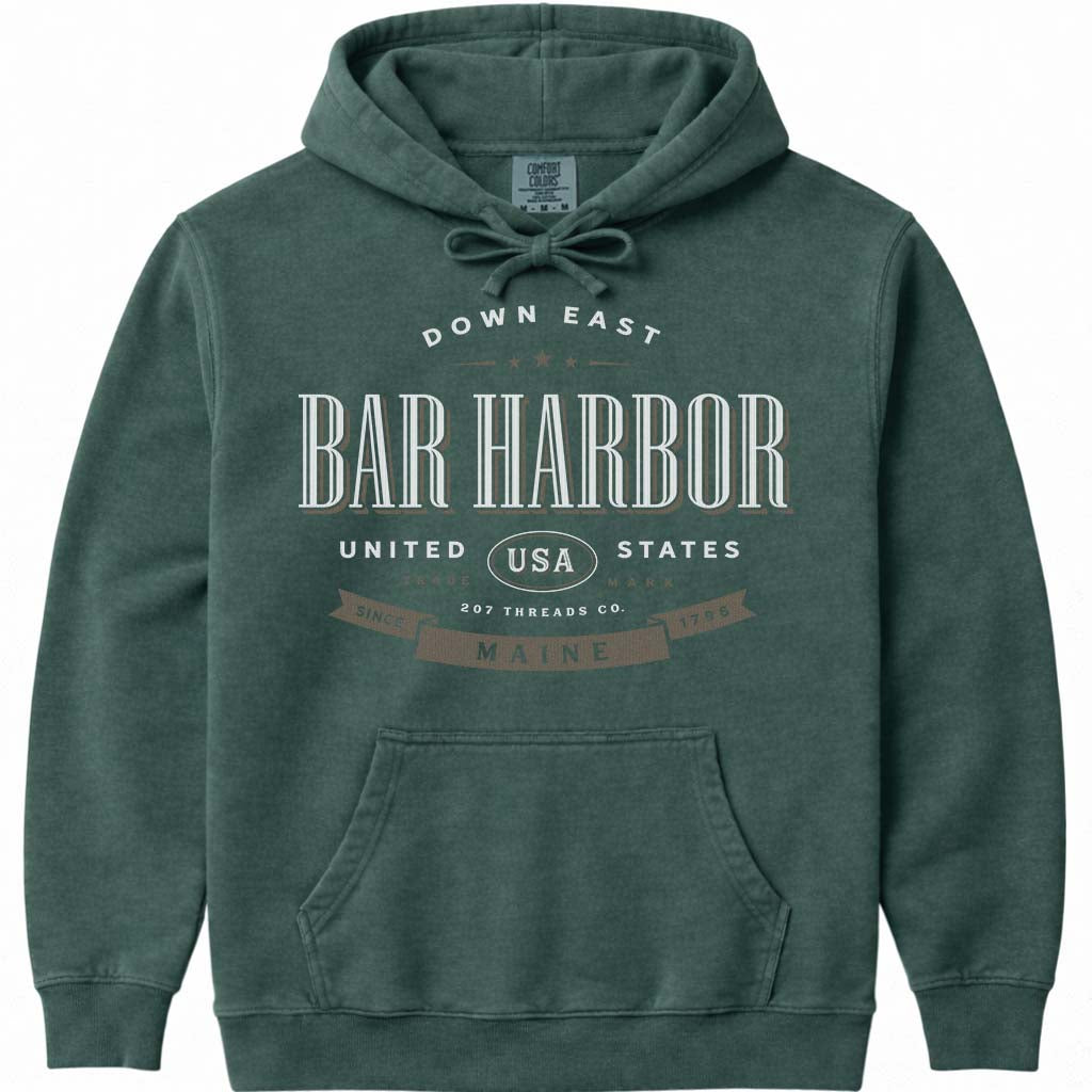 Bar Harbor Vacation Souvenir Hooded Sweatshirt - Blue Spruce
