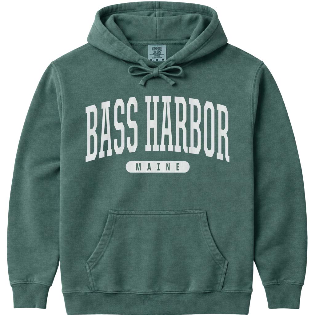 Vintage College Bass Harbor Maine Hoodie - Blue Spruce