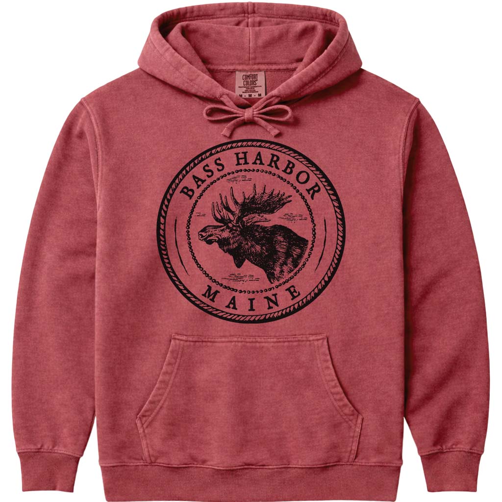 Vintage Bass Harbor Maine Hoodie - Crimson