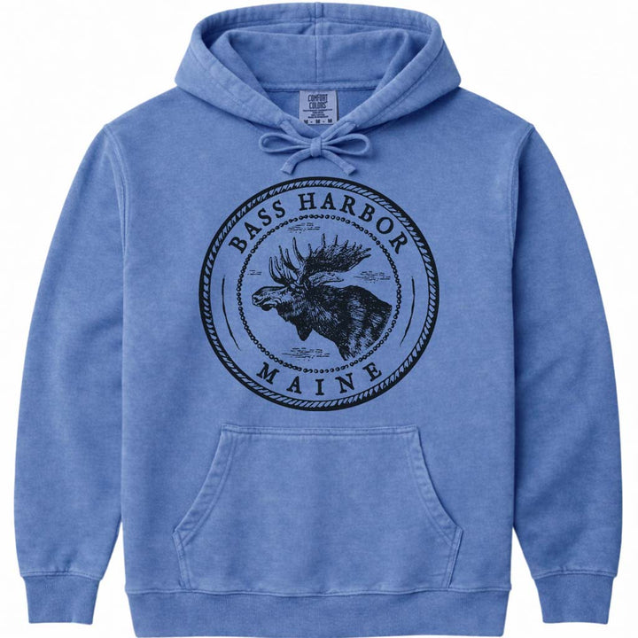 Vintage Bass Harbor Maine Hoodie - Flo Blue