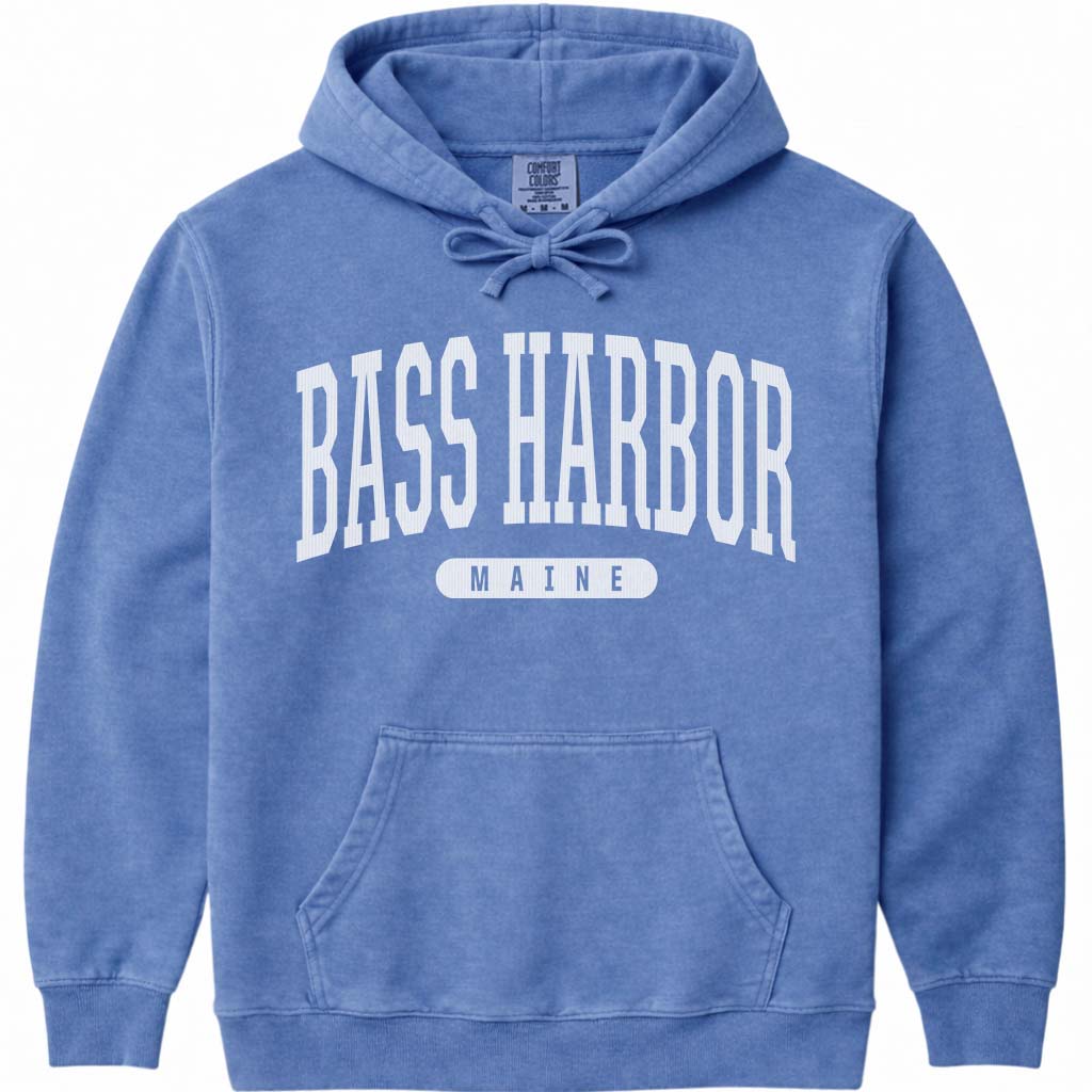Vintage College Bass Harbor Maine Hoodie - Flo Blue
